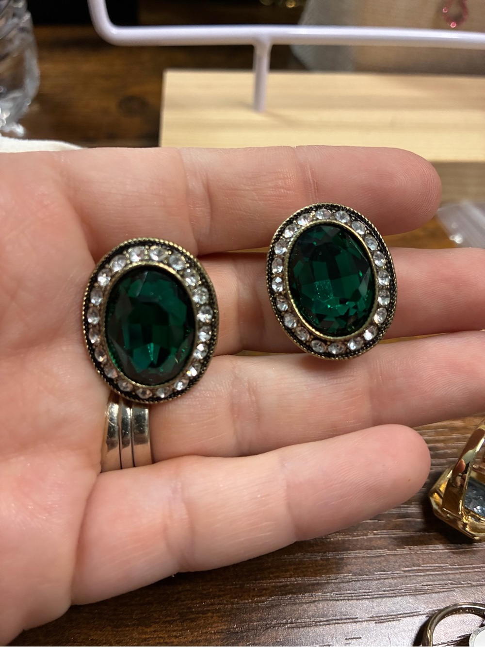 Heidi Daus Emerald Oval Crystal Stud Earrings - Women Jewelry